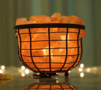 Bowl Shape Metal Basket Lamp with Salt Chunks