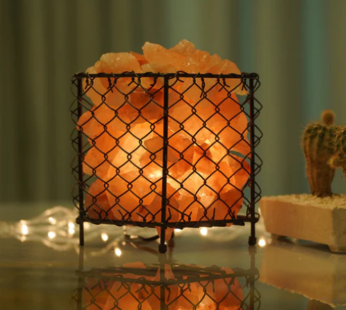 Iron Basket Pink Salt Lamp (Square Net)