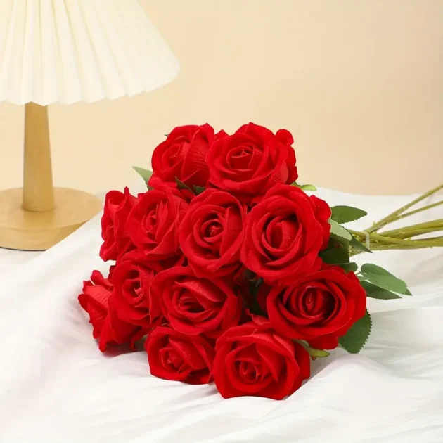 12pcs Realistic Artificial Rose Bouquet