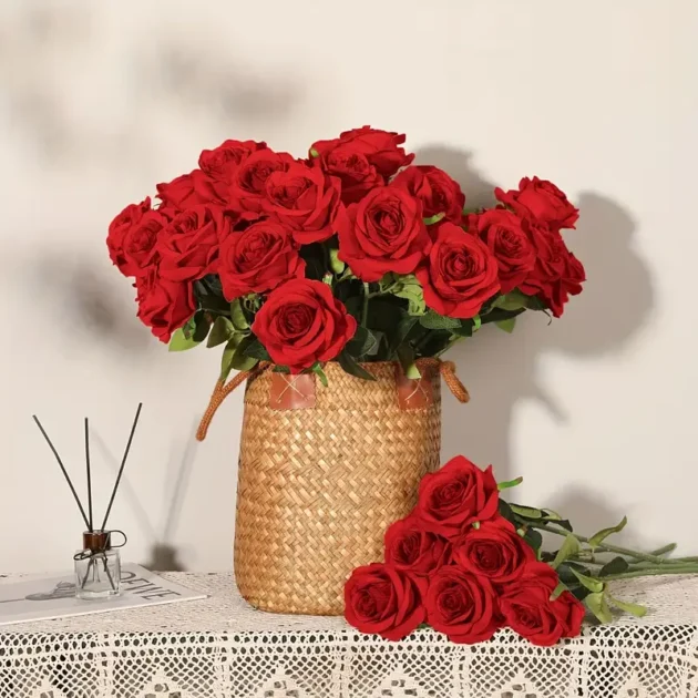12pcs Realistic Artificial Rose Bouquet - Image 9