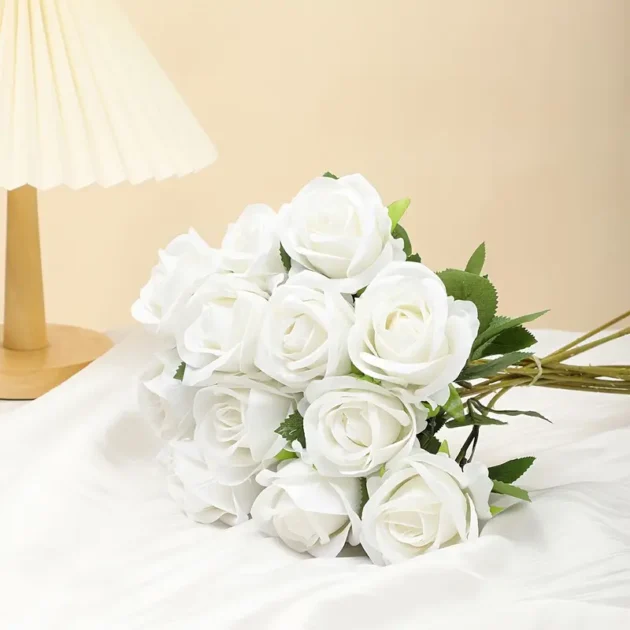 6pcs Realistic Artificial White Rose Bouquet