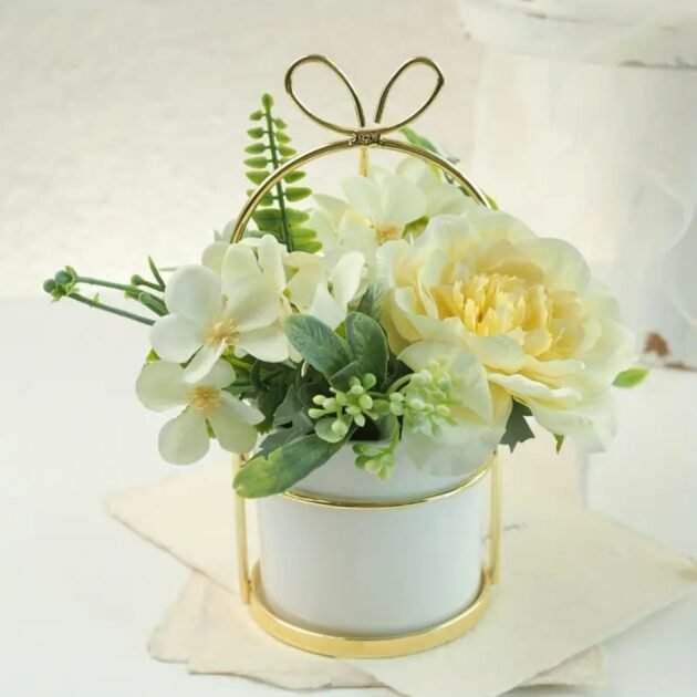 1pc nordic style yellow bonsai set with pot زهرة اصطناعية على الطراز الشمالي