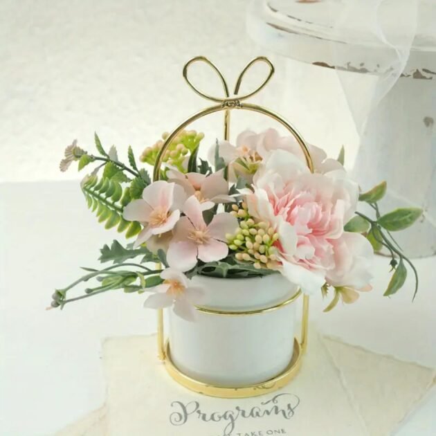 1pc nordic style pink bonsai set with pot زهرة اصطناعية على الطراز الشمالي