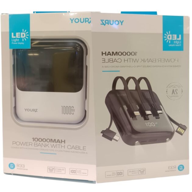 10000 MAH Power Bank with Cable and Fast Charging