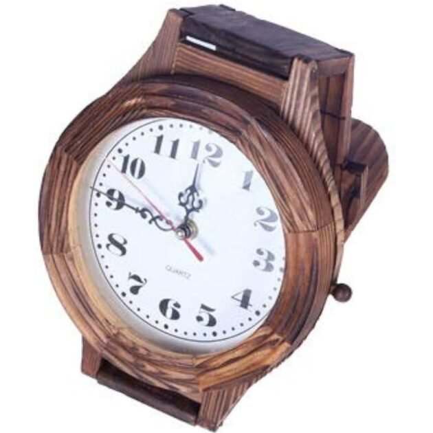 Retro Creative Pine Watch Shape Folding Mute Wall Clock
