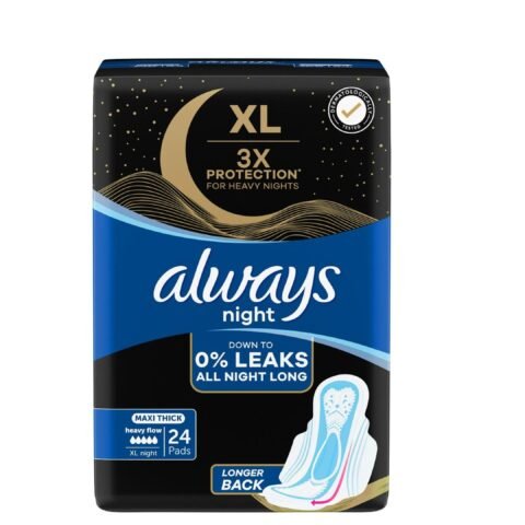 Always 3x Protection for Heavy Nights Maxi Thick XL Night Pads, 24 Pads